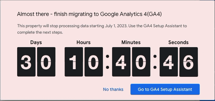 An animated timer indicating how many days, hours, and minutes left until July 1, 2023