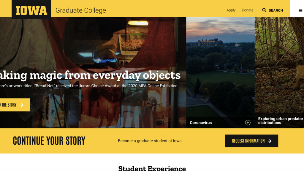 Screenshot of University of Iowa Graduate College's website front page